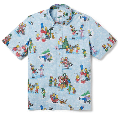 Reyn Spooner Simpsons Greetings Christmas Button Front Camp Shirt Light Blue Medium 805766311335