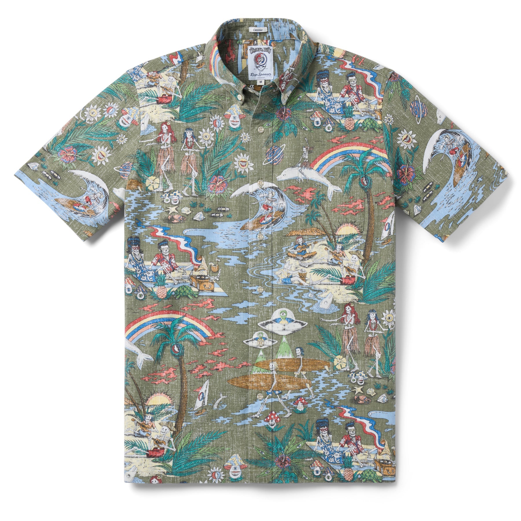 Reyn Spooner Grateful Dead "FAR OUT" Button Front Short Sleeve Camp Shirt