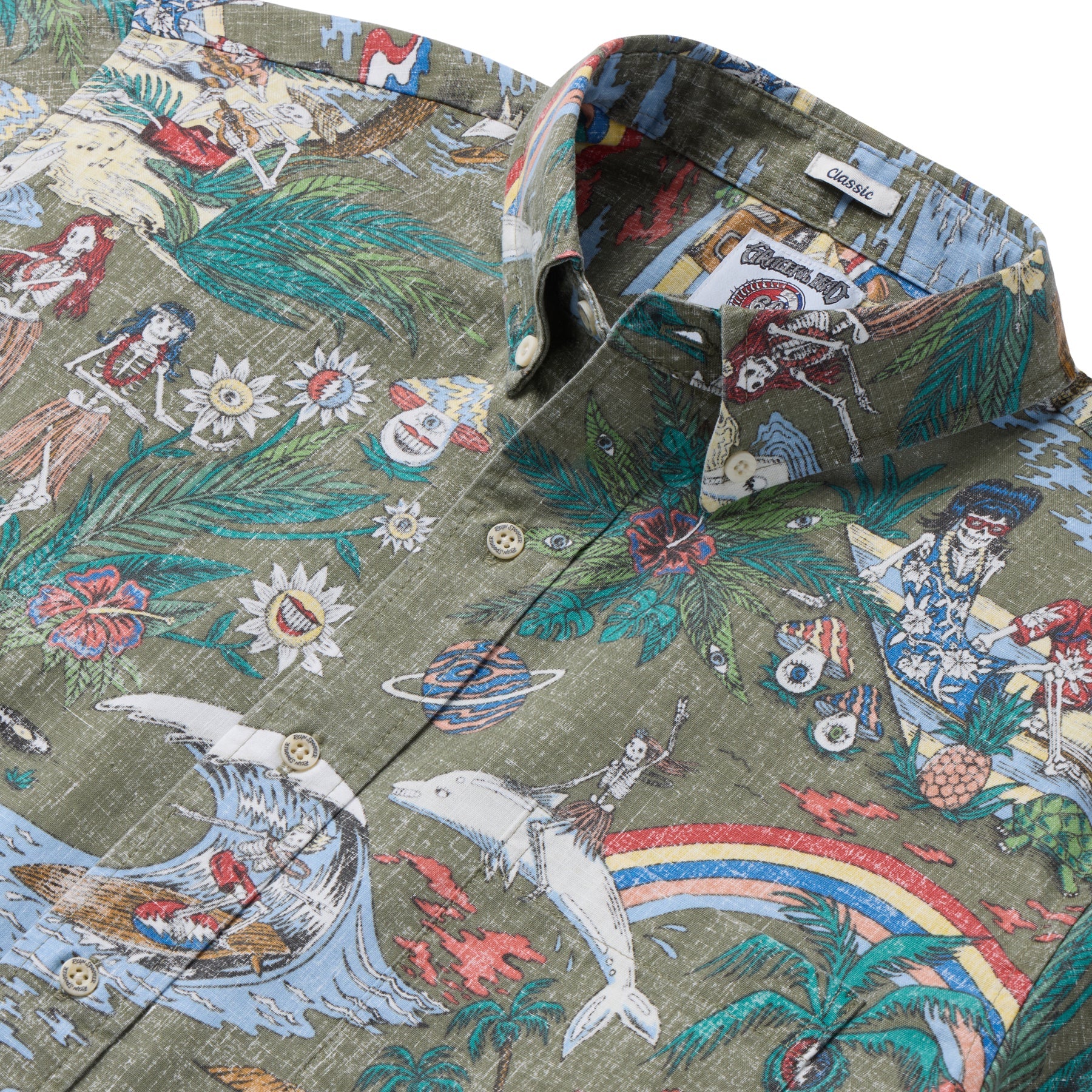 Reyn Spooner Grateful Dead "FAR OUT" Button Front Short Sleeve Camp Shirt