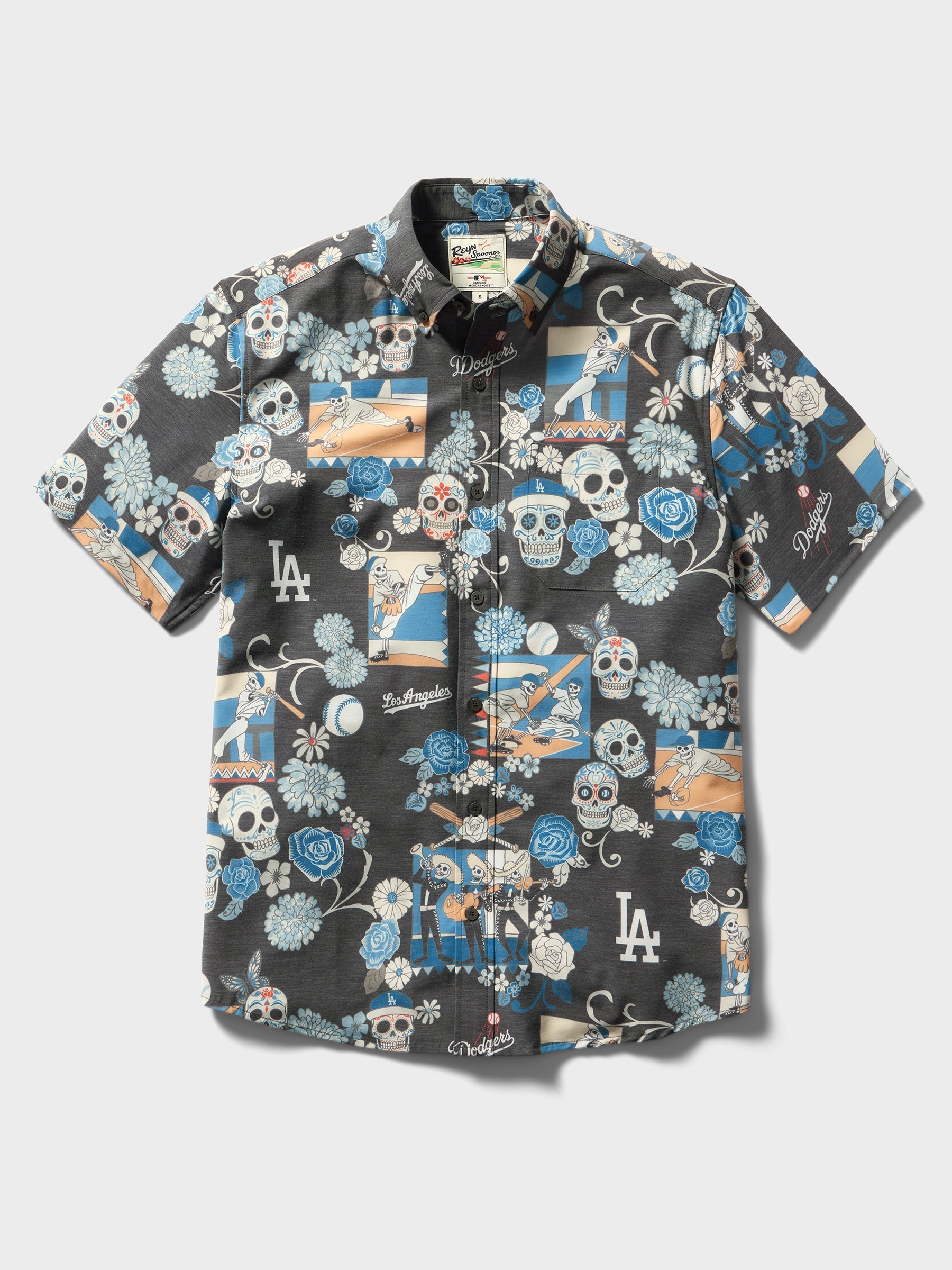Reyn Spooner MLB® Los Angeles Dodgers Dia De Los Muertos Performance Button Front Black S 805766381352