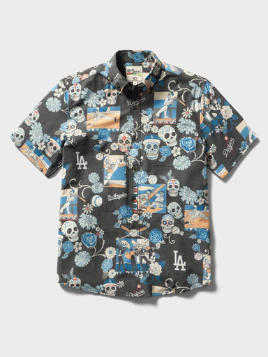 Reyn Spooner MLB® Los Angeles Dodgers Dia De Los Muertos Performance Button Front Black S 805766381352