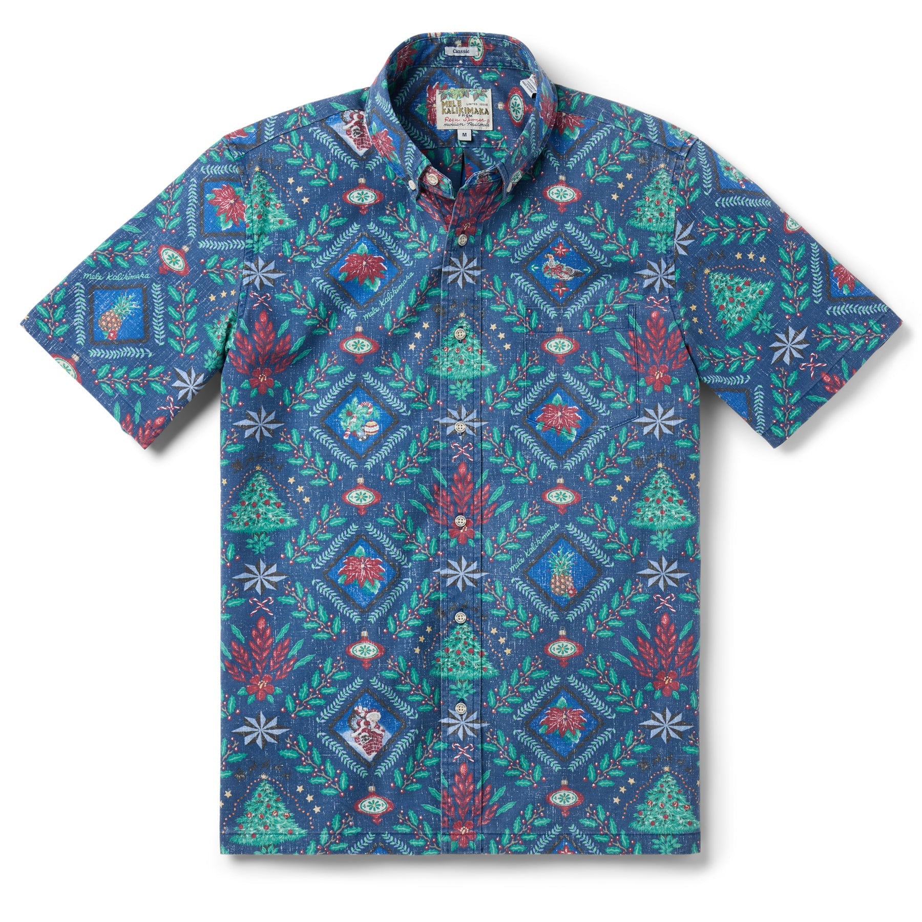 Reyn Spooner Hawaiian Christmas 2025 Button Front Short Sleeve Camp Shirt Navy S 805766446549