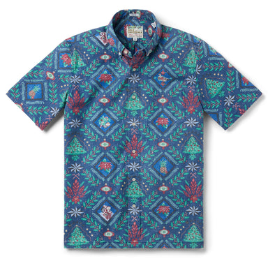 Reyn Spooner Hawaiian Christmas 2025 Button Front Short Sleeve Camp Shirt Navy S 805766446549