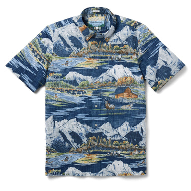 Reyn Spooner Grand Teton National Park Short Sleeve Camp Shirt Navy M 805766466738
