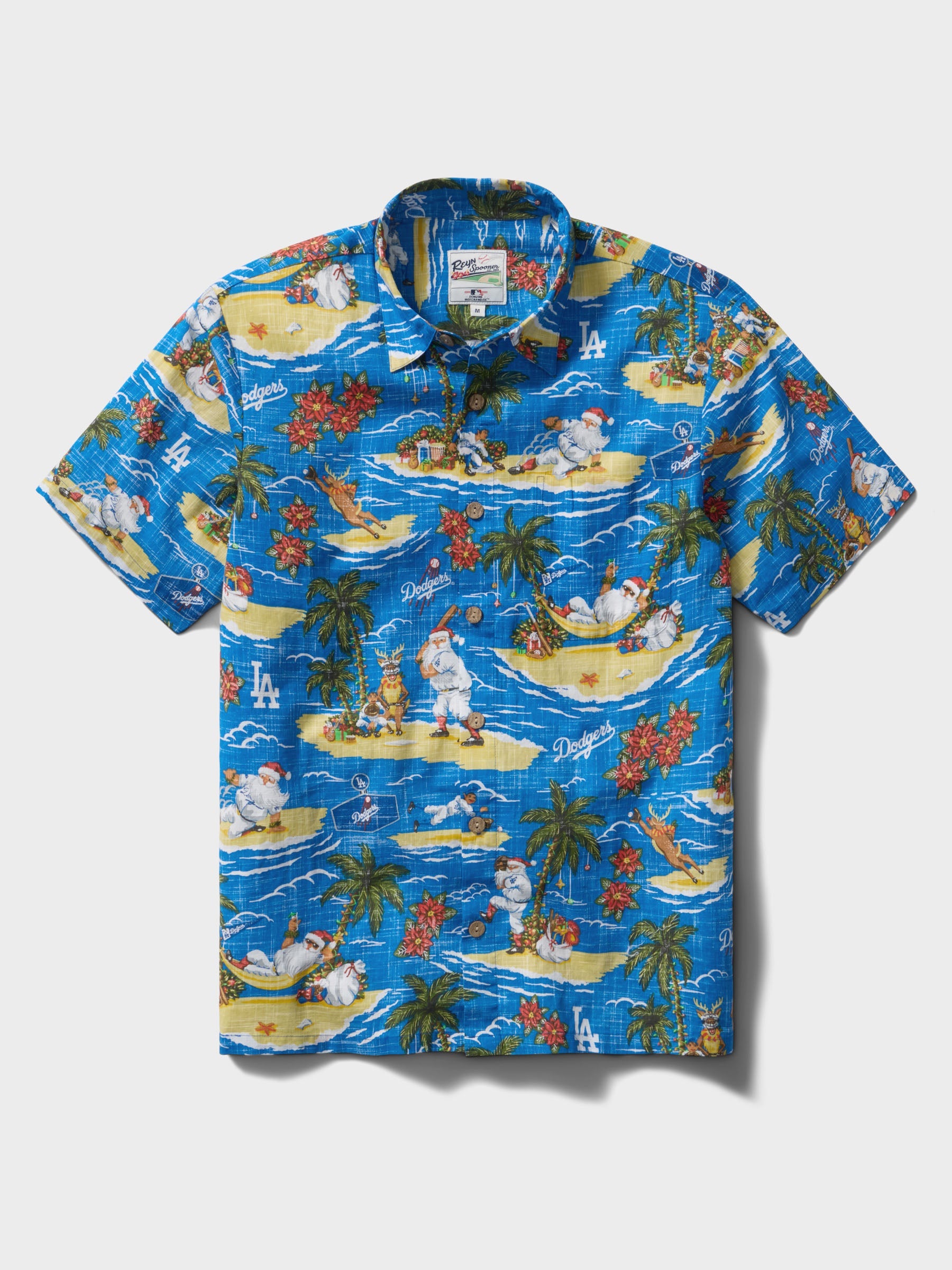 Reyn Spooner MLB Los Angeles Dodgers Christmas Button Front Short Sleeve Camp Shirt