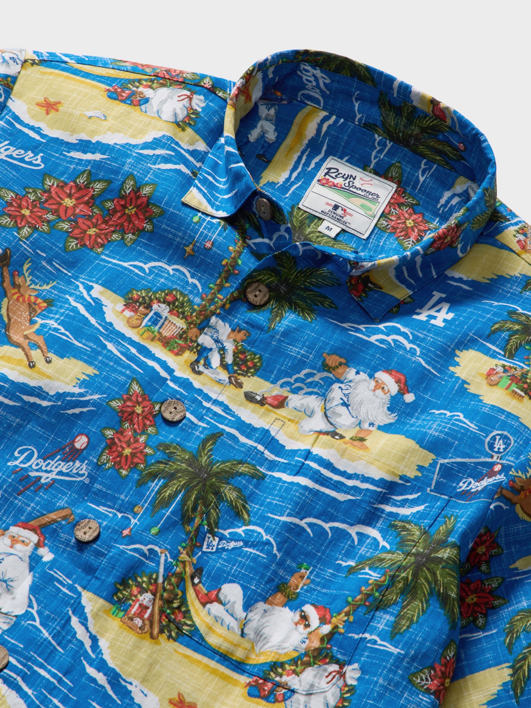 Reyn Spooner MLB Los Angeles Dodgers Christmas Button Front Short Sleeve Camp Shirt