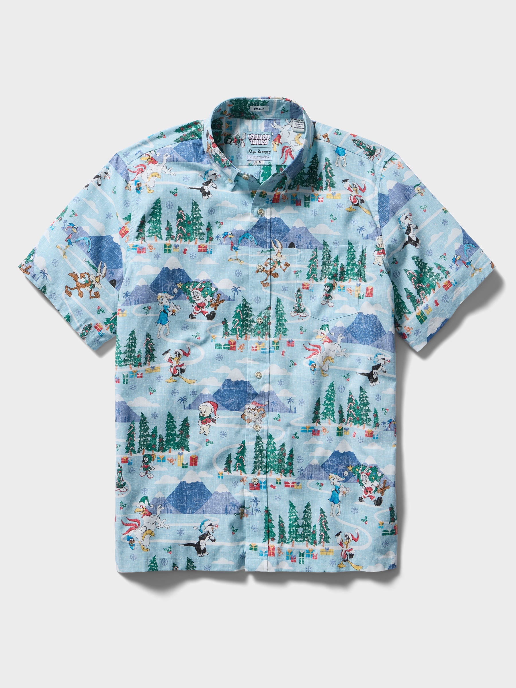 Reyn Spooner A Looney Tunes Christmas Button Front Short Sleeve Camp Shirt