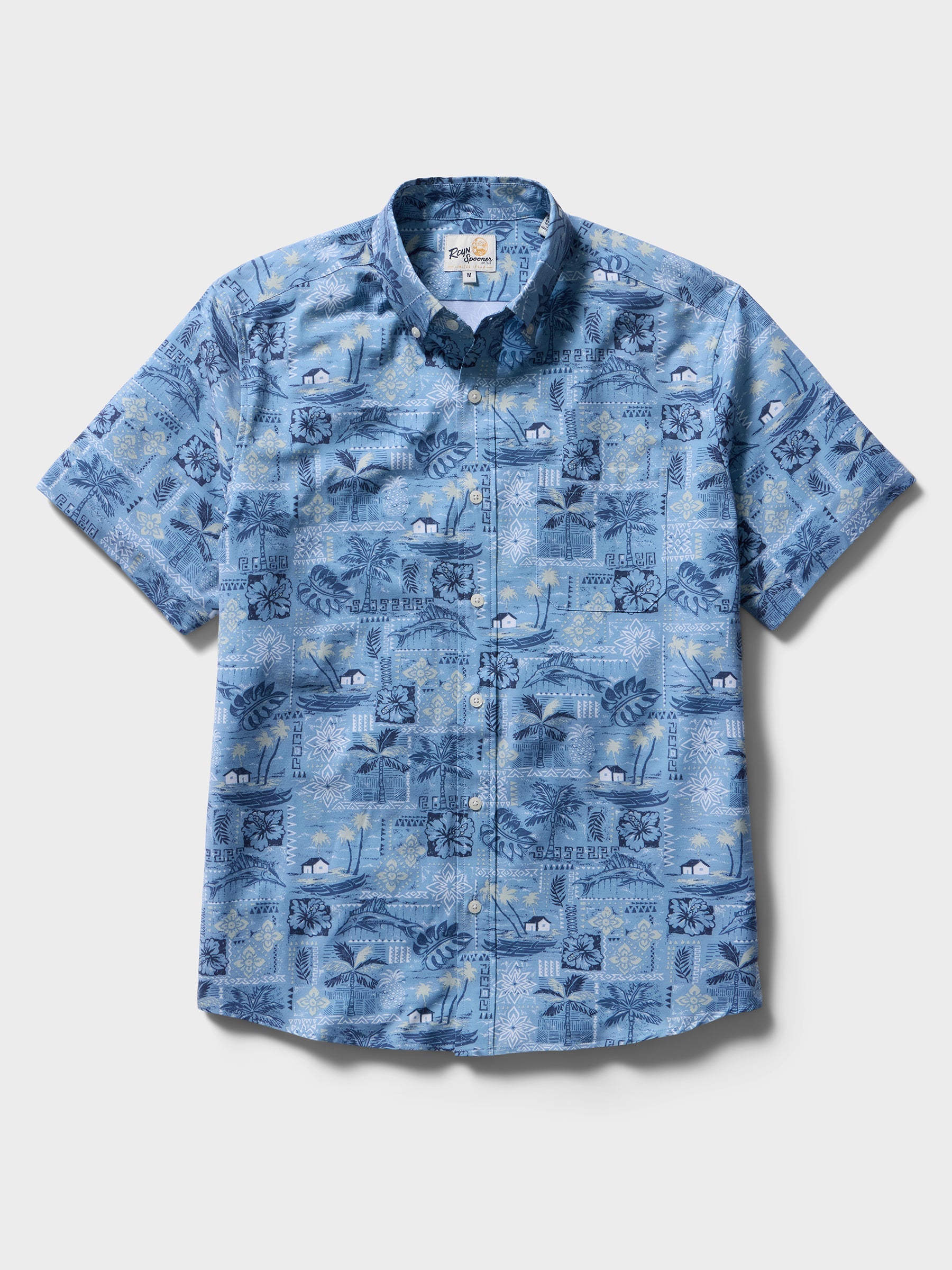 Reyn Spooner Tapa Montage Performance Button Front Short Sleeve Camp Shirt