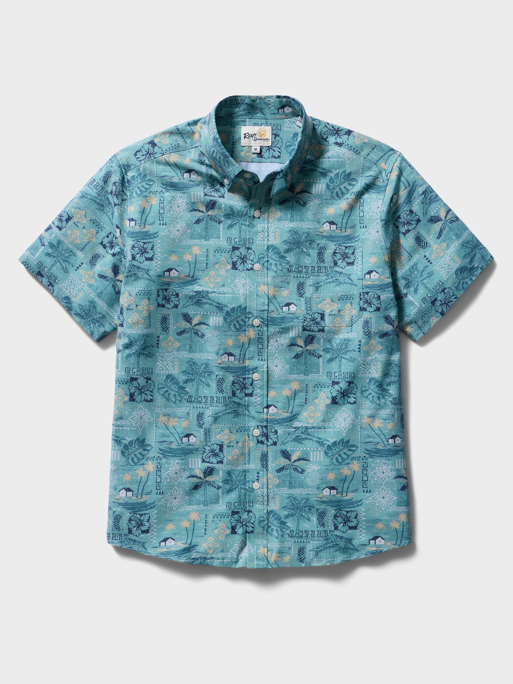 Reyn Spooner Tapa Montage Performance Button Front Short Sleeve Camp Shirt