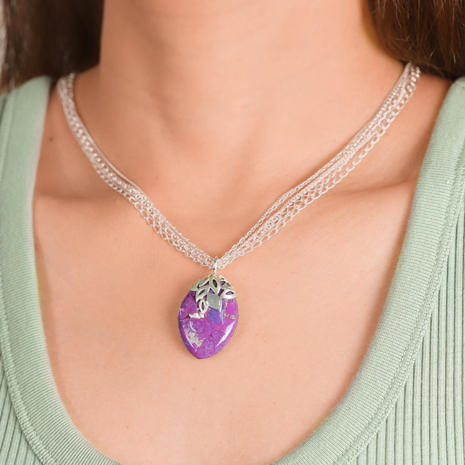 BOMA Stone Teardrop Necklace - Purple Turquoise