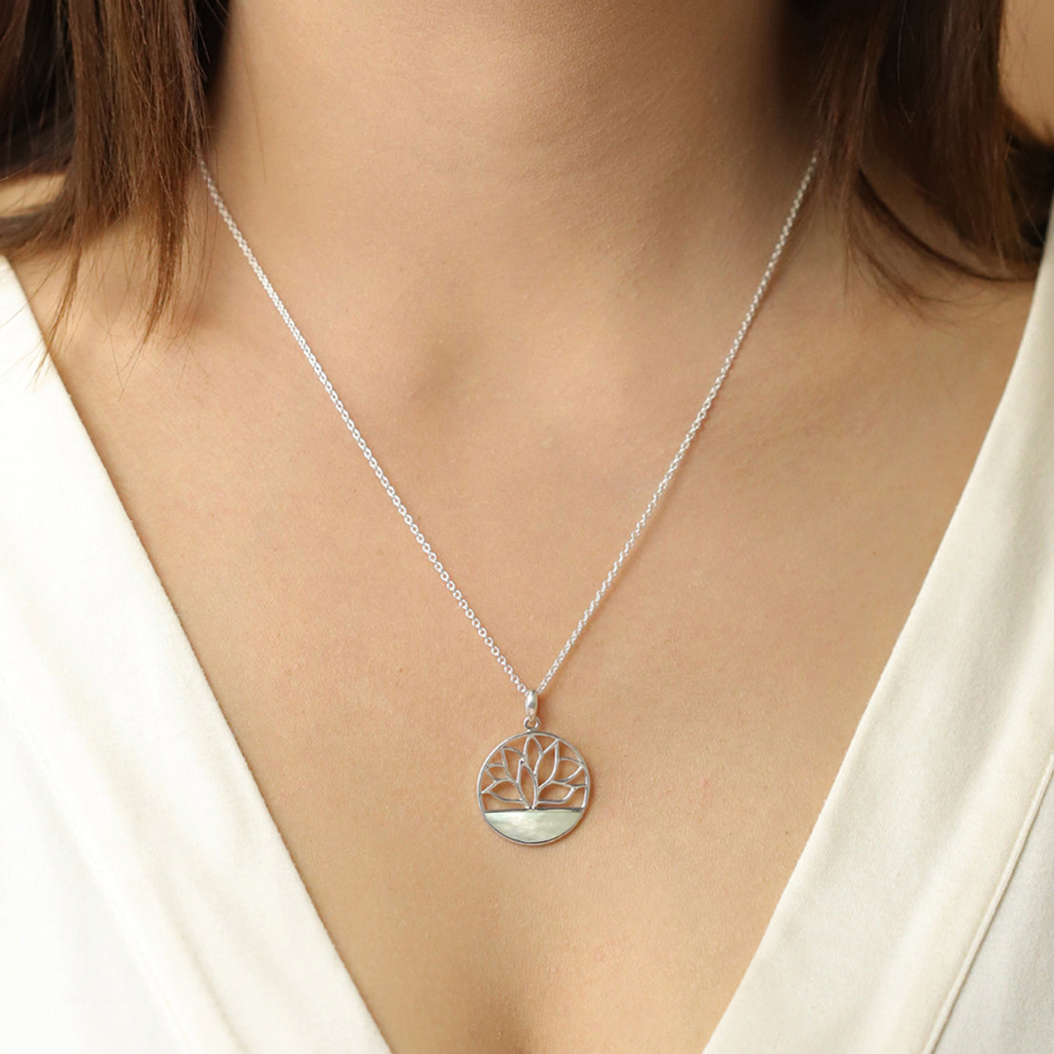 Boma Necklace Open Circle With Lotus And Mother Of Pearl