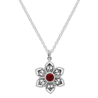 BOMA Floral Mandala Necklace with Synthetic Red Coral