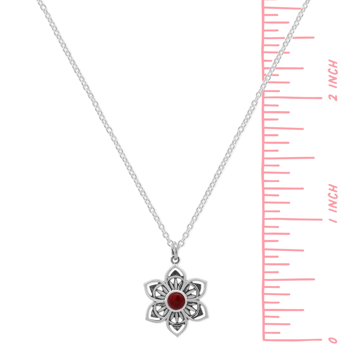 BOMA Floral Mandala Necklace with Synthetic Red Coral