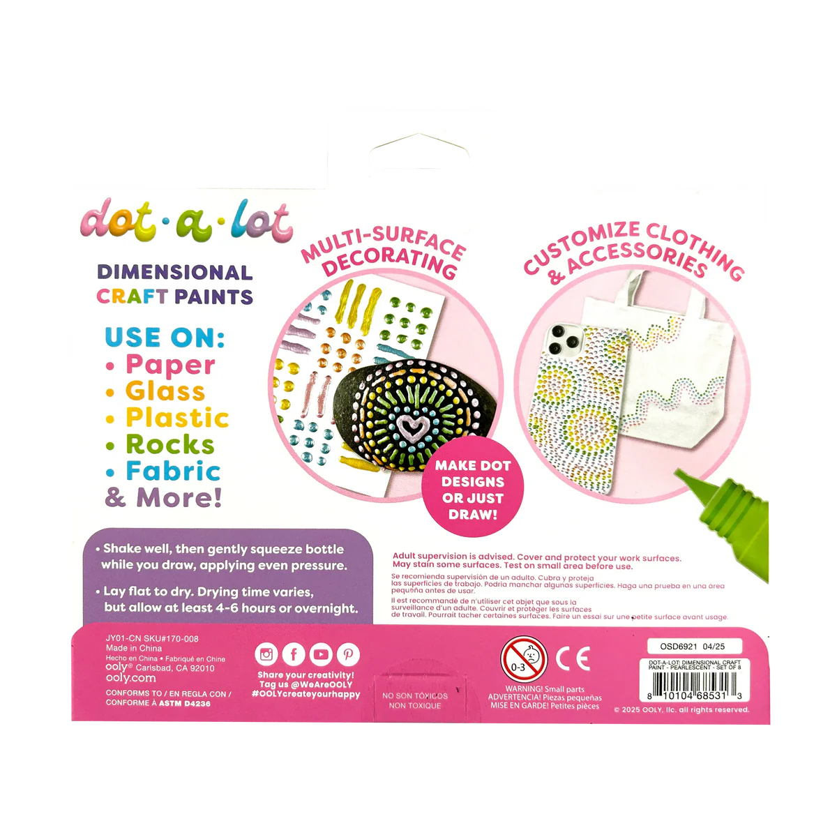 Dot-a-Lot 3D Dimensional Craft Paint - Pearlescent - Set of 8