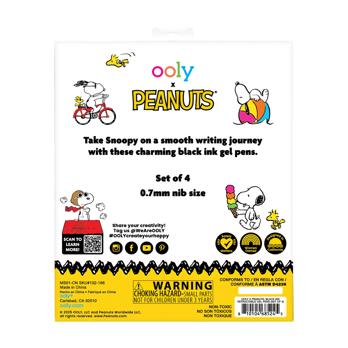 OOLY PEANUTS RETRCTBL BLK GEL PEN