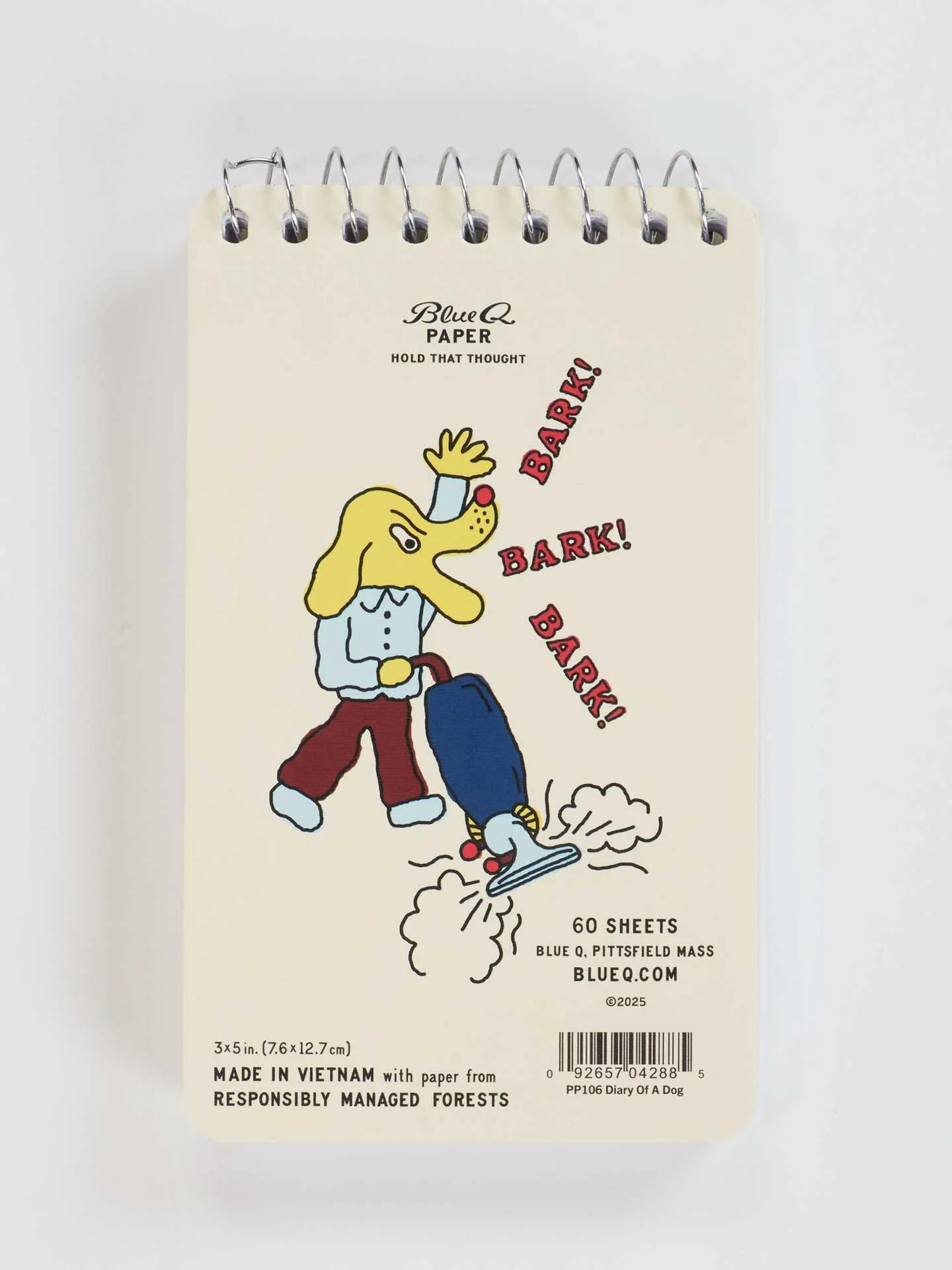 BLUQ Diary Of A dog. Licked Some Faces, Sniffed A Bush, Barked At A Vacuum 3x5 Spiral Notebook