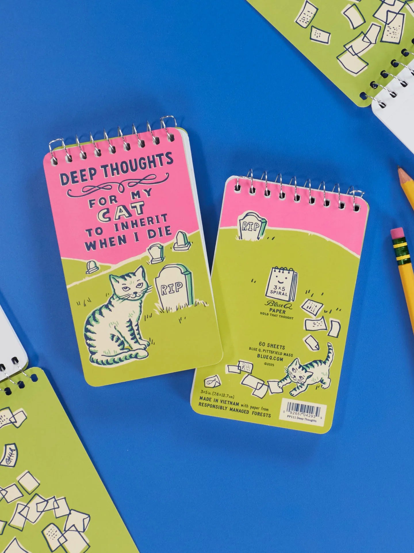 BLUQ Deep Thoughts For My Cat To Inherit When I Die 3x5 Spiral Notebook