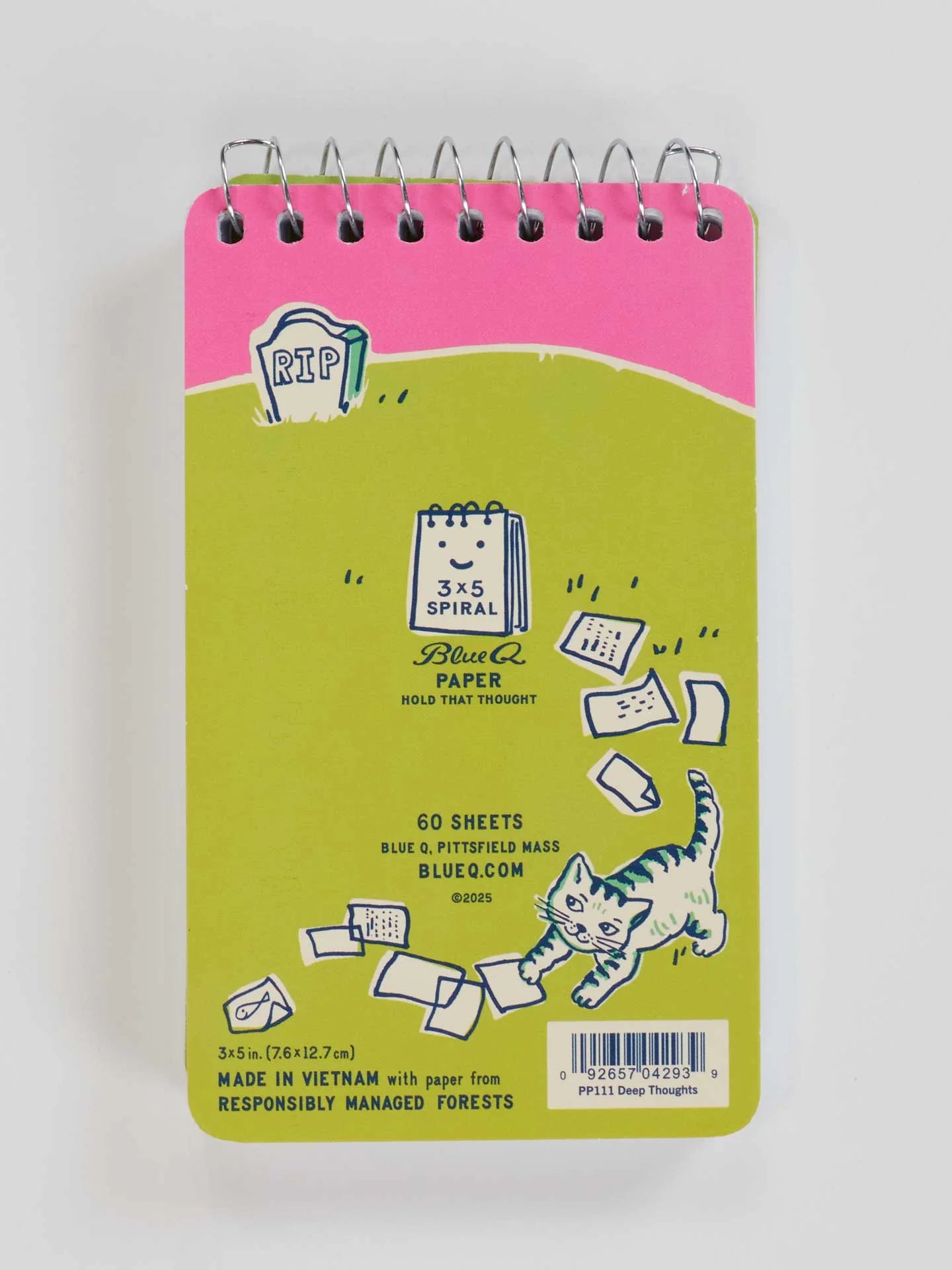 BLUQ Deep Thoughts For My Cat To Inherit When I Die 3x5 Spiral Notebook