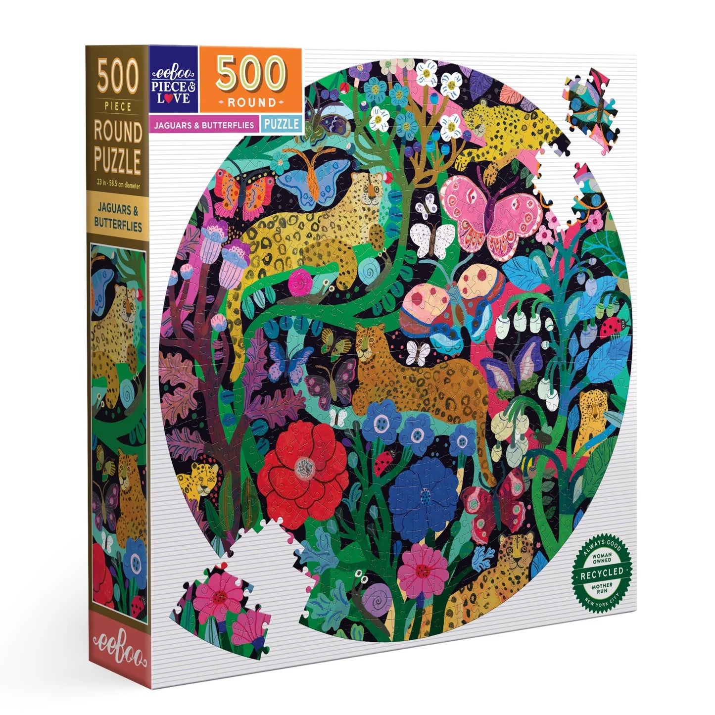 Jaguars & Butterflies 500 Piece Round Puzzle
