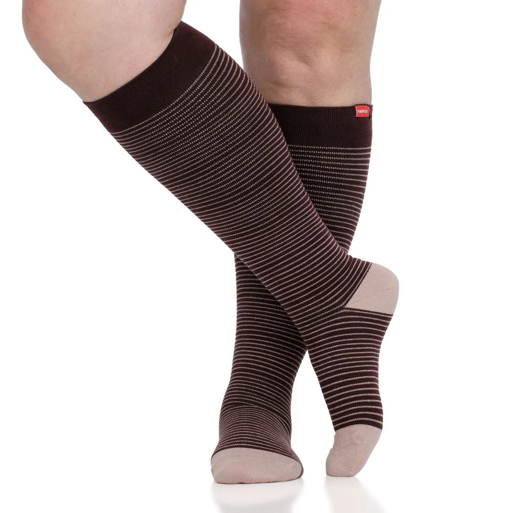VIM & VIGR Plum and Mauve Pinstripe Merino Wool Compression Socks - 15-20 mmHg