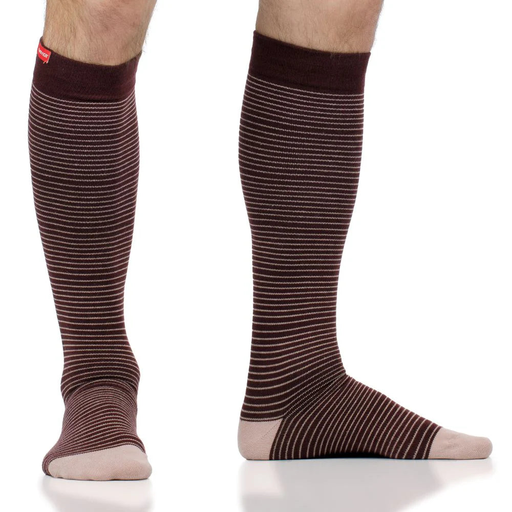 VIM & VIGR Plum and Mauve Pinstripe Merino Wool Compression Socks - 15-20 mmHg