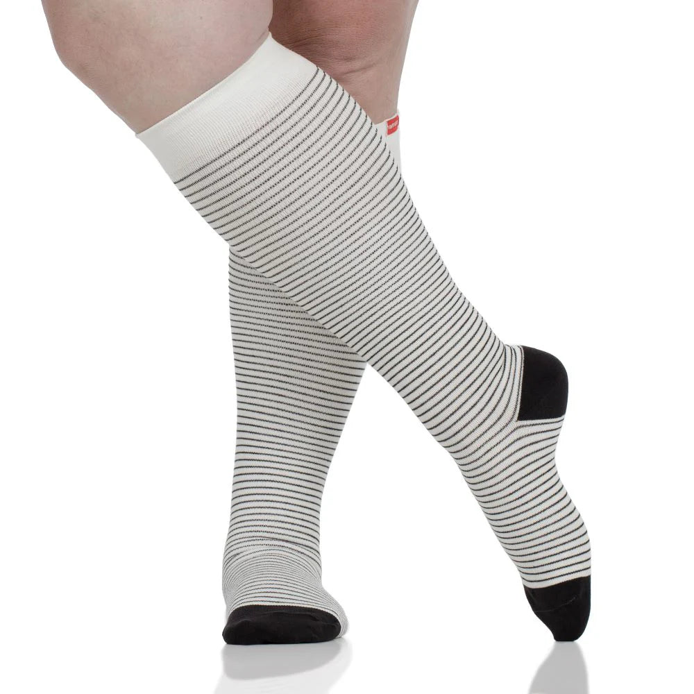 VIM & VIGR Cream and Black Pinstripe Cotton Compression Socks - 15-20 mmHg
