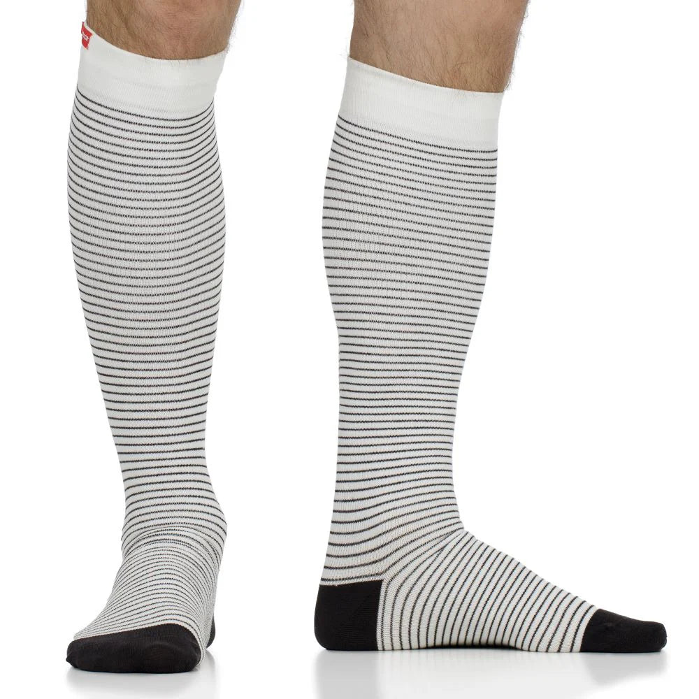 VIM & VIGR Cream and Black Pinstripe Cotton Compression Socks - 15-20 mmHg