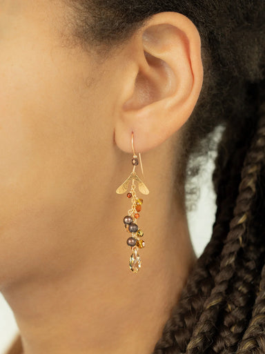 Handmade Ceramic Earrings Amber Gold Wire Wrap Boho Jewelry