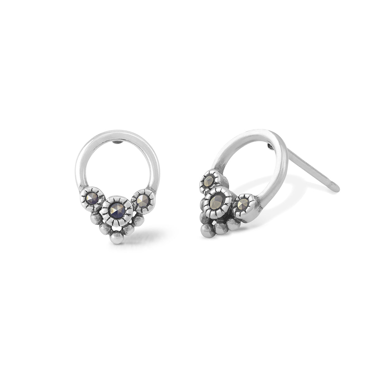 Boma Sterling Silver Post Earring - Circle With Marcasite Detail    