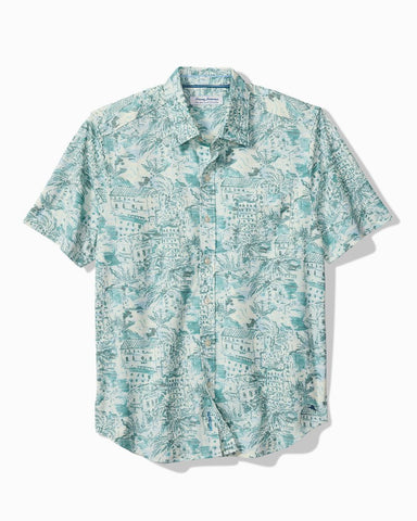 Tommy Bahama San Lucio Tides Villa Vista Stretch Knit Short Sleeve Camp Shirt Dark Blue Lagoon M 023763858657