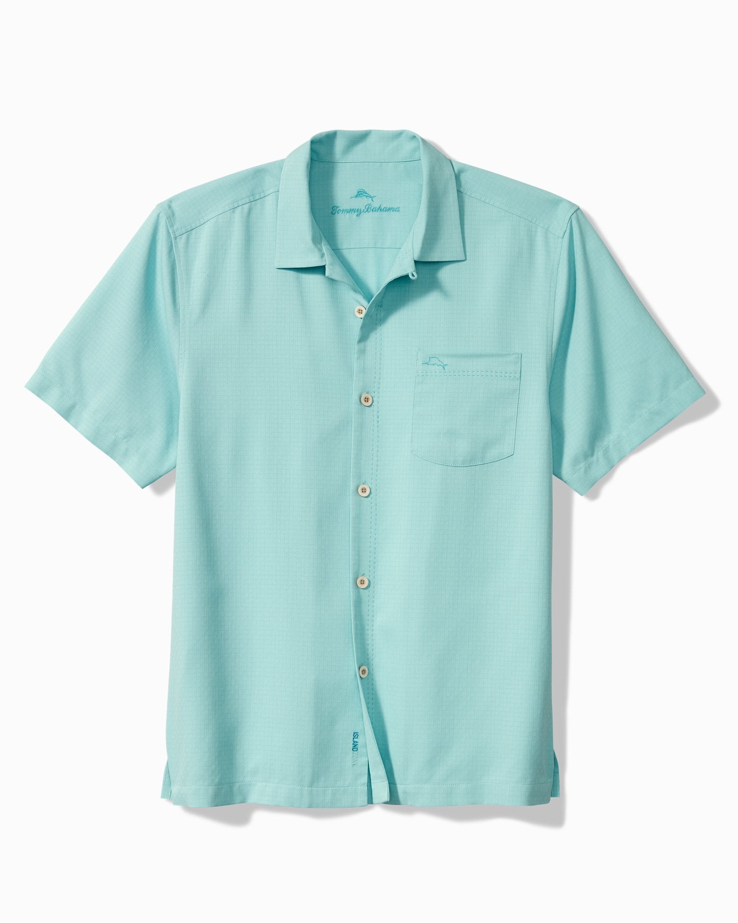 Tommy Bahama Coastal Breeze Check Camp Shirt Hummingbird Blue M  023791016876