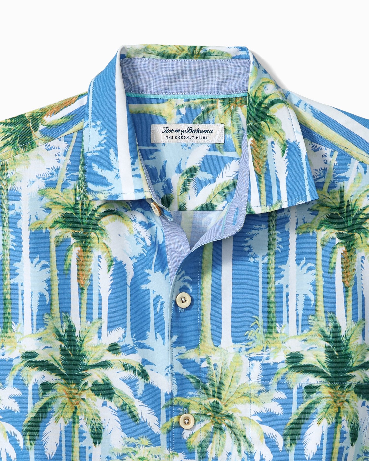 coconut palm tshirt Tommy Bahama Coconut Point Grand Palms Camp Shirt Mountain Bluebell / M