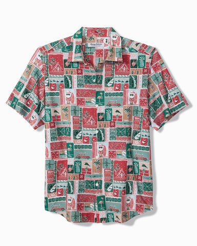 Tommy Bahama Bahama Coast Gift Wrap IslandZone® Short Sleeve Camp Shirt Havana M 023763569331