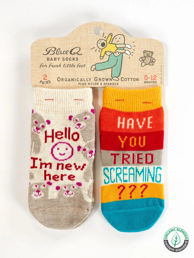 BLUQ Hello I'm New Here/ Have You Ever Tried Screaming??? Baby Socks