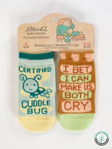 BLUQ Certified Cuddle Bug/I Bet I Can Make Us Both Cry Baby Socks
