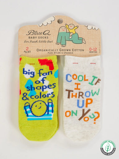 BLUQ Big Fan Of Shapes & Colors/ Cool If I Throw Up On You? Baby Socks