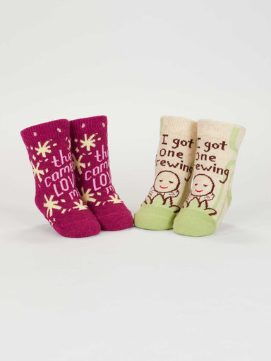 BLUQ The Camera Loves Me/ I Got One Brewing Baby Socks