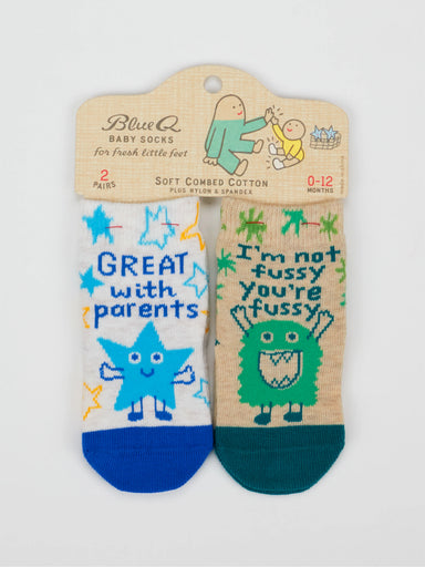 BLUQ Baby Socks - Great With Parents/ I'm Not Fussy You're Fussy