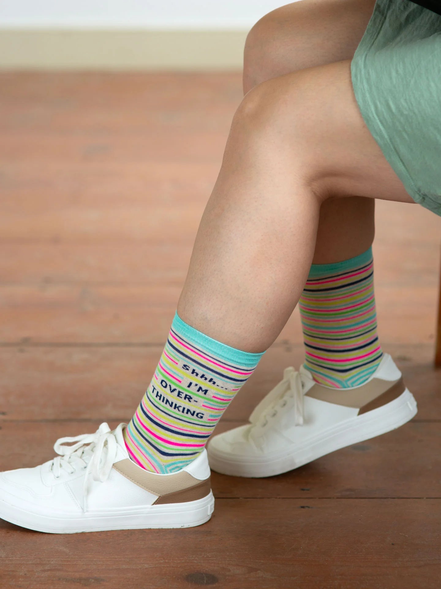 Blue Q Women's Crew Socks - Shhh.. I'm Over-Thinking
