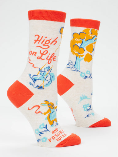 BLUQ Women's Crew Socks - High On Life...And Possibly Weed