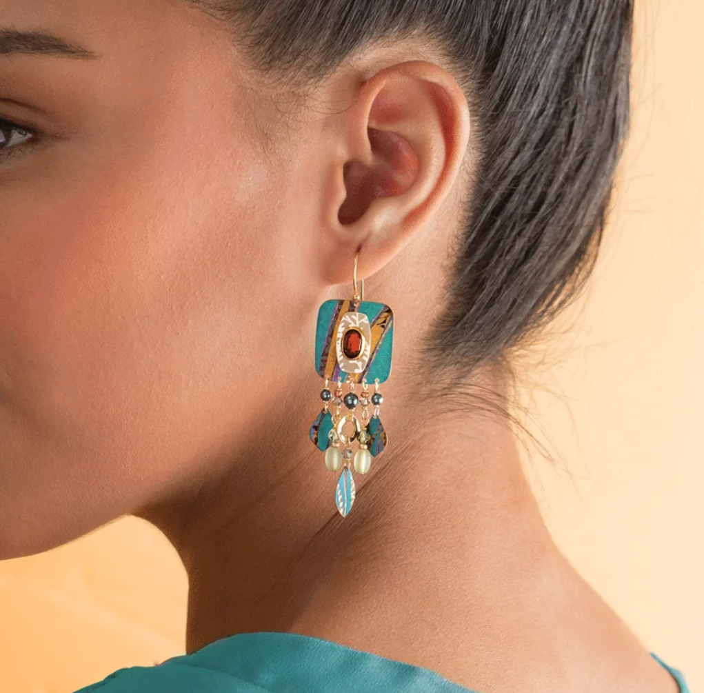Holly Yashi Mystic Falls Earrings - Teal and Amber