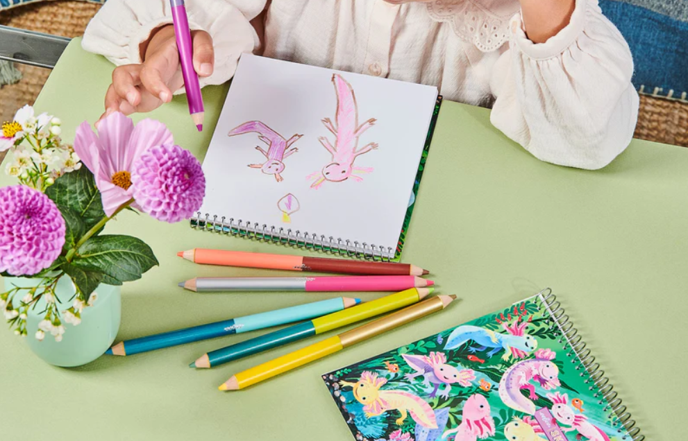 Axolotl 6 Jumbo Pencils - Double Sided Fluorescent & Metallic