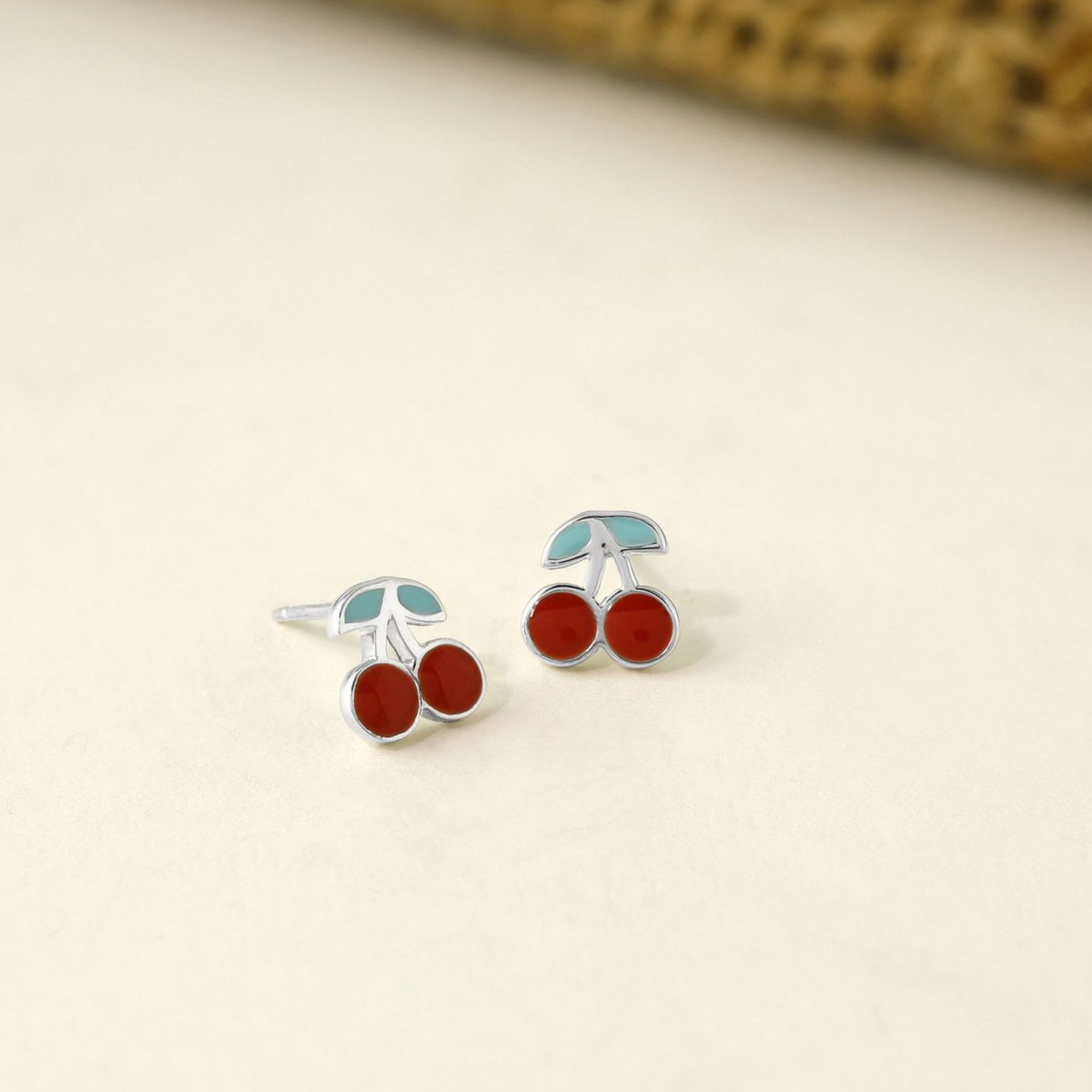 Boma Sterling Silver Red Cherry Post Earrings