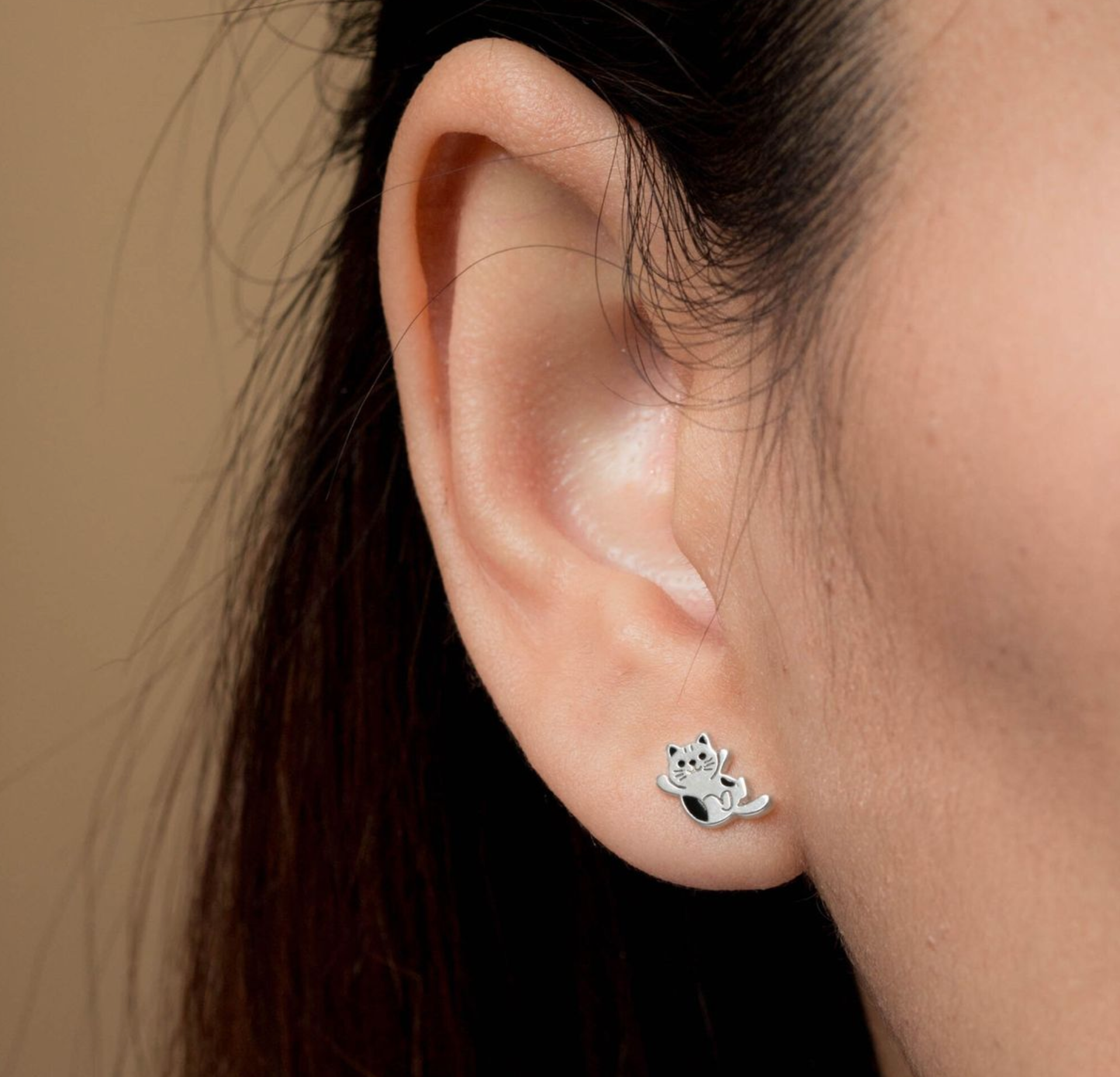 Boma Sterling Silver Baby Kitten Post Earrings