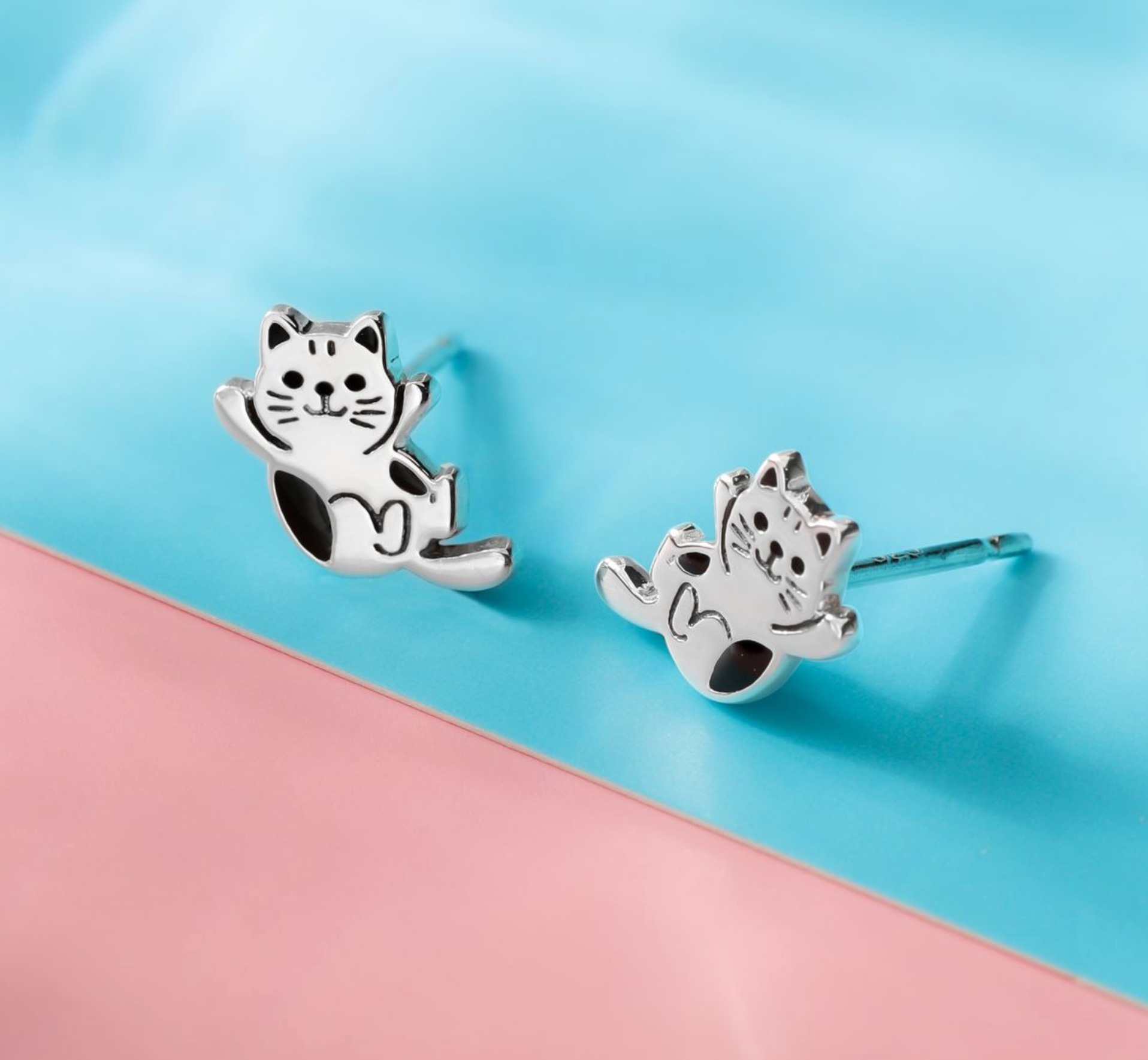 Boma Sterling Silver Baby Kitten Post Earrings
