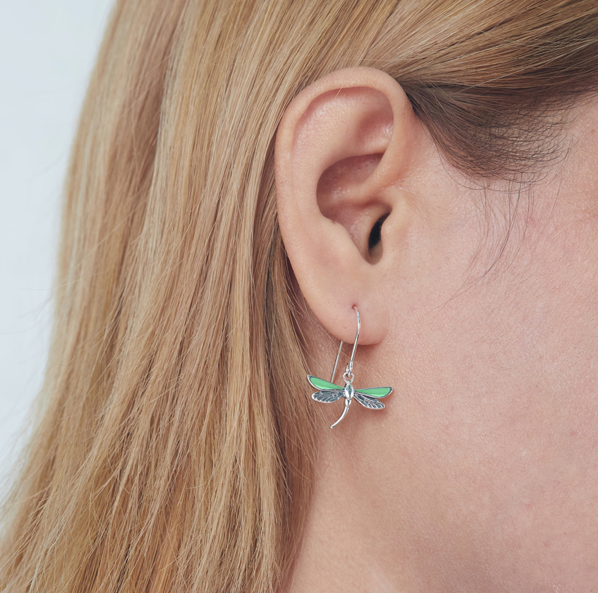 Boma Sterling Silver Green Dragonfly Earrings