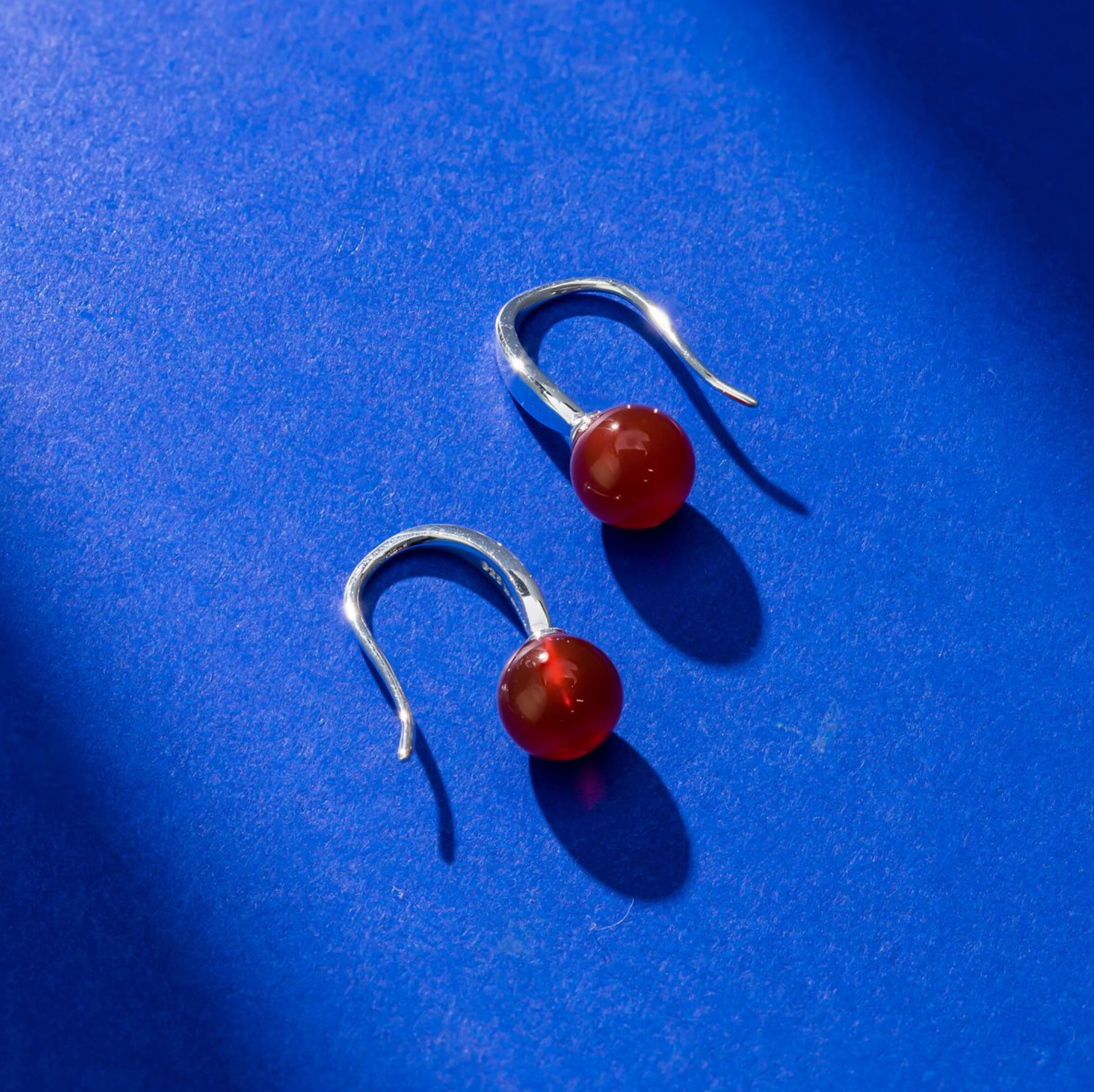 Boma Sterling Silver Open Drop Earrings - Round Red Agate Drop