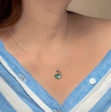 Boma Sterling Silver Mountain Peak with Green Mother of Pearl Necklace