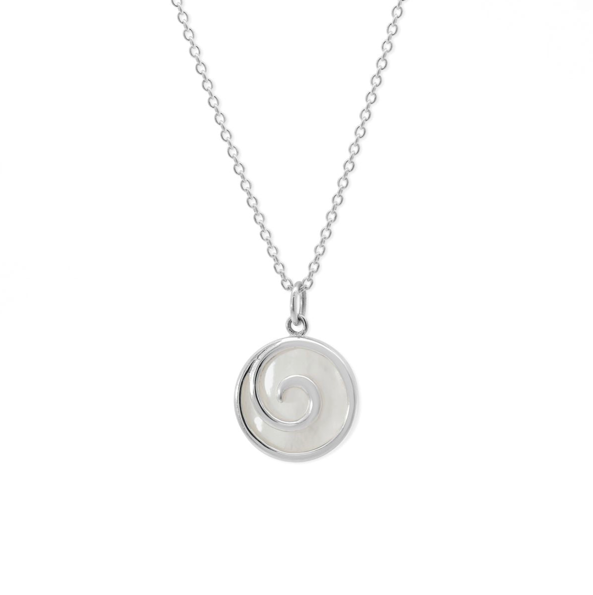 Boma Sterling Silver Mother of Pearl Maori Spiral Necklace