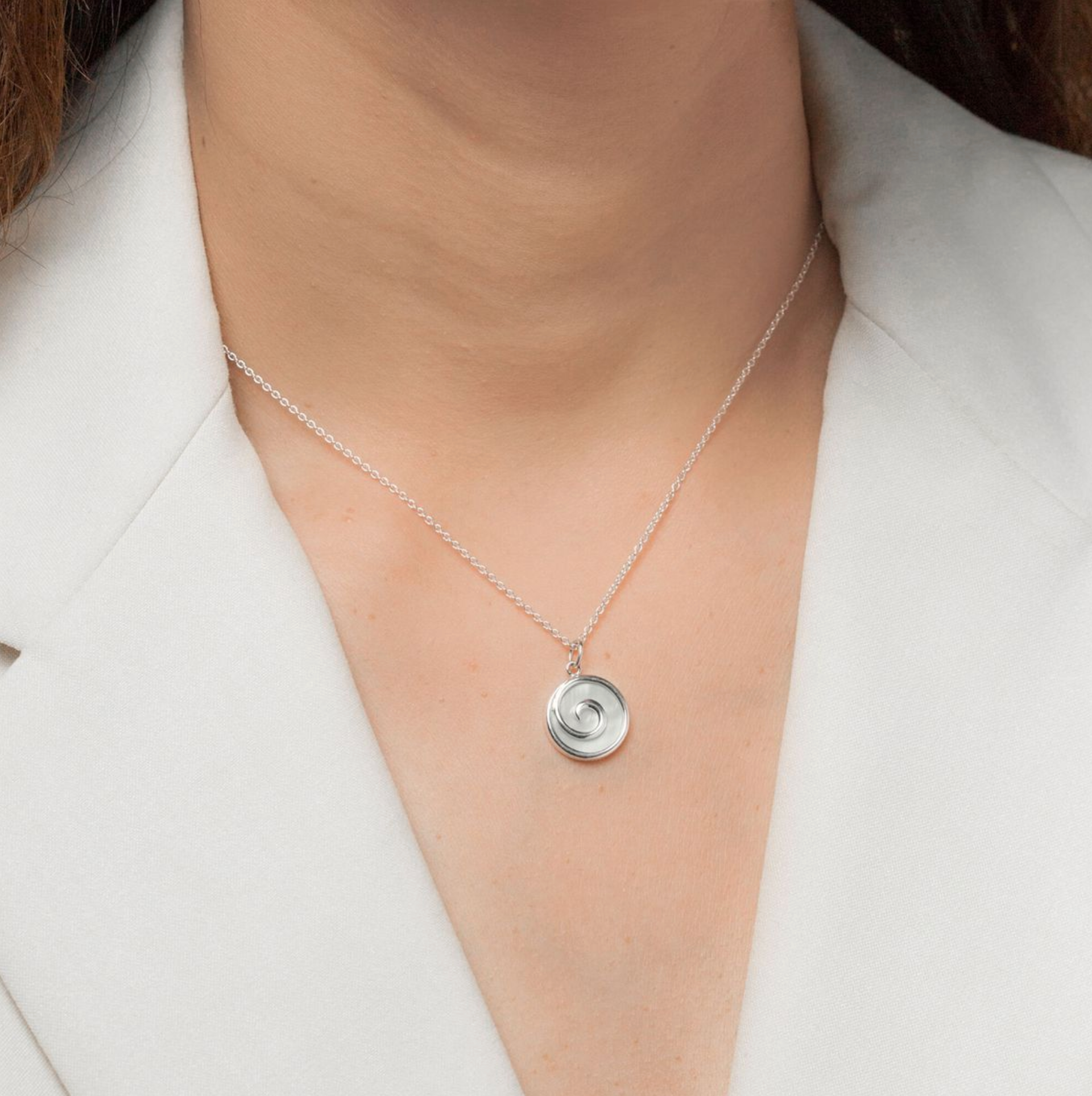 Boma Sterling Silver Mother of Pearl Maori Spiral Necklace